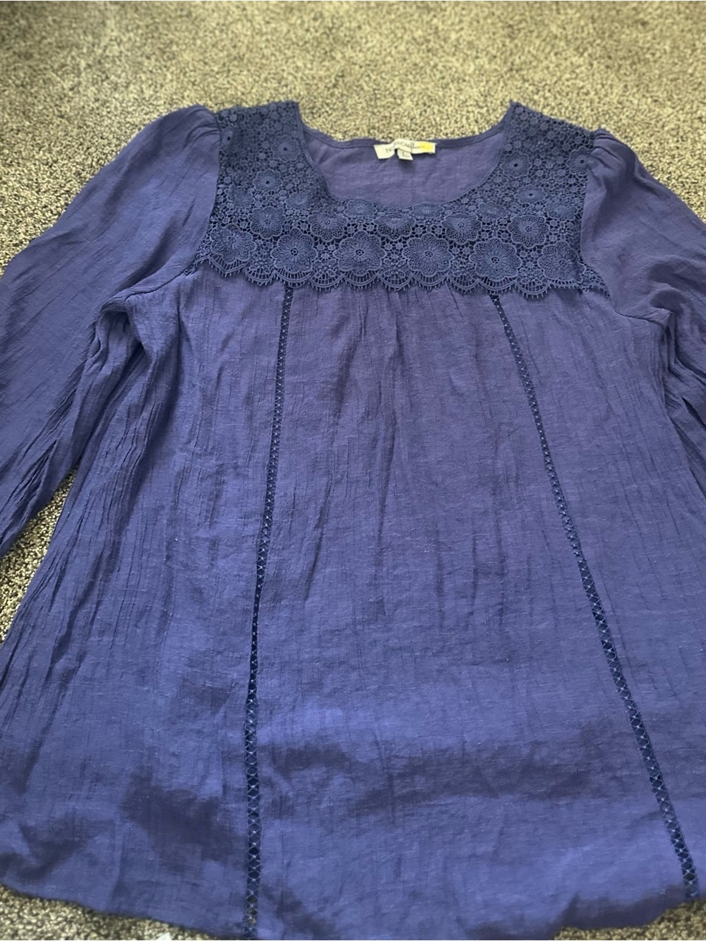 Draper James Navy Blue Crochet Yoke Long-Sleeve Tunic